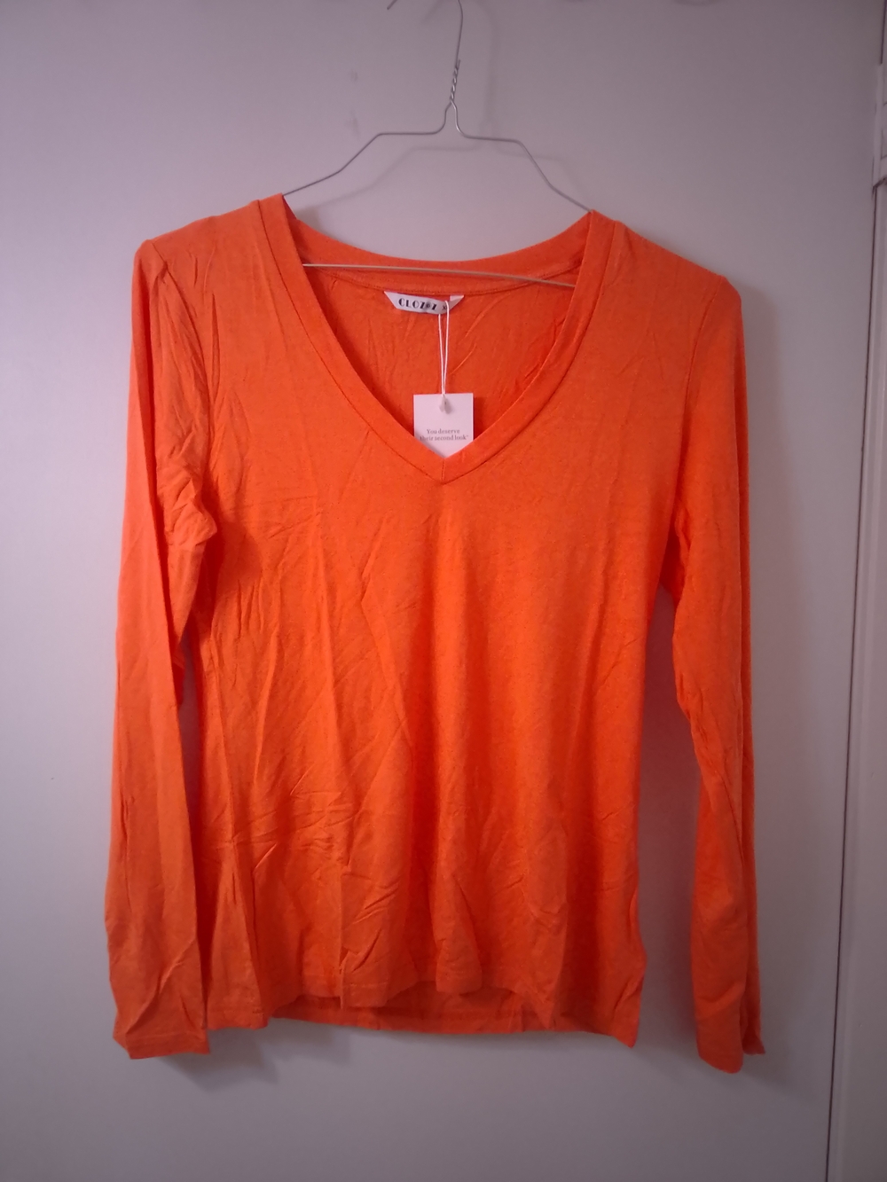 V-Neck Long Sleeve Top in Bright Orange